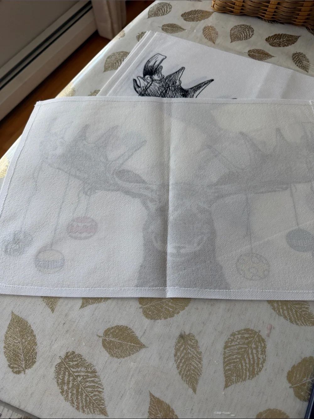 Moose Illustration placemats with Colorful Ornaments set of 4